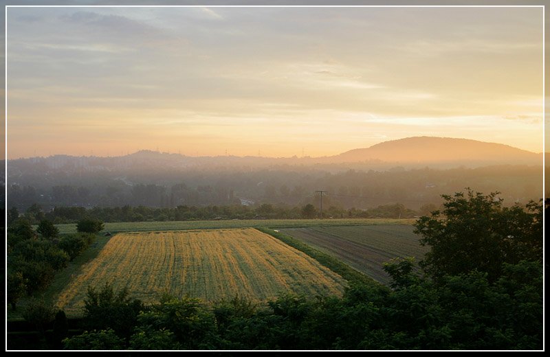 . Morgenstimmung im Remstal - Die kleiner Erhebung links ist der Sörenberg, davor im Morgennebel Waiblingen-Korber Höhe. Bei dem Berg rechts handelt es sich um den Korber Kopf. 

22.06.2007 (M)