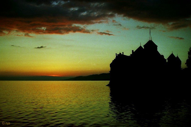 Abendstimmung beim Chteau de Chillon (5. Mai 1996)