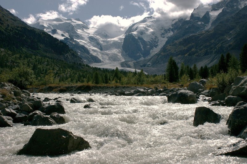 Bilck ber den Morteratschbach auf den Morteratschgletscher.
(September 2009)