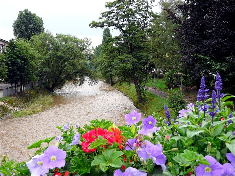 Blick in Ettelbrck auf die Alzette, welcher man ansieht, dass in den letzten Tagen grssere Regenmassen fielen. 07.06.08