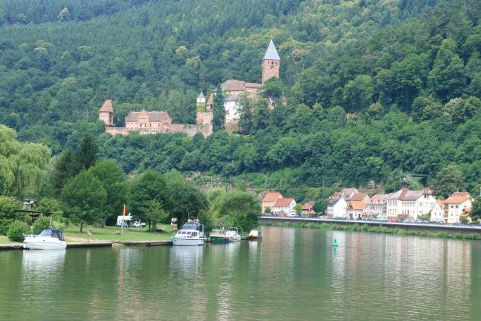 Blick ber den Neckar zum Schlo Zwingenberg; 06.07.2008