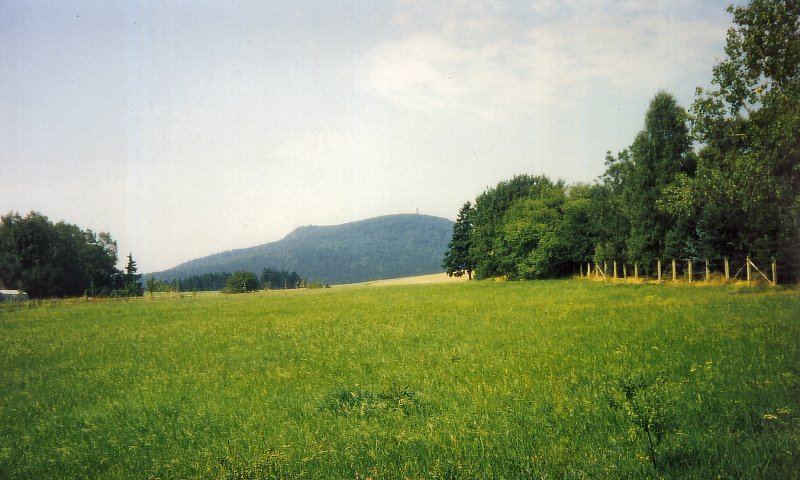Blick zum Hochwald-Gipfel von der Strasse Lckendorf-Oybin, Zittauer Gebirge, Aufnahme von 1994