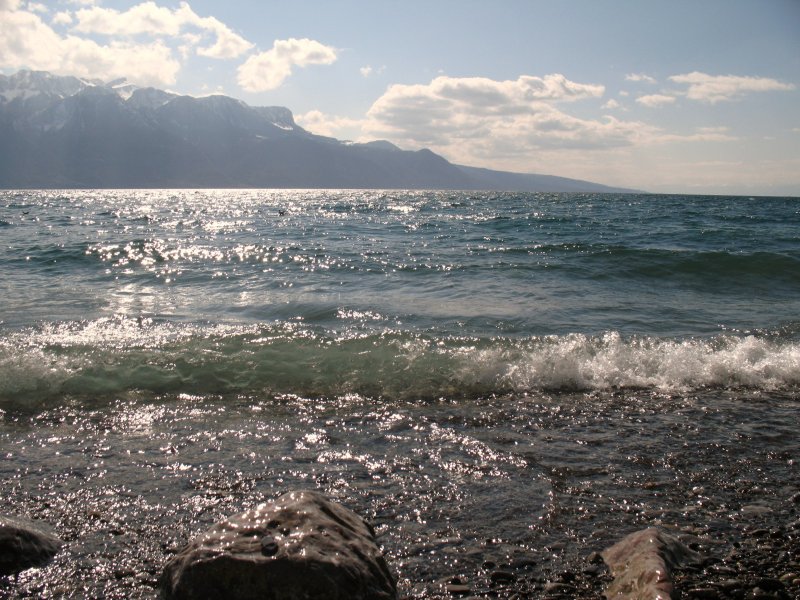 Der Wind vertrieb die Schneewolken und die Sonne verzaubert mit ihrem Licht das Wasser.
(27.03.2008)