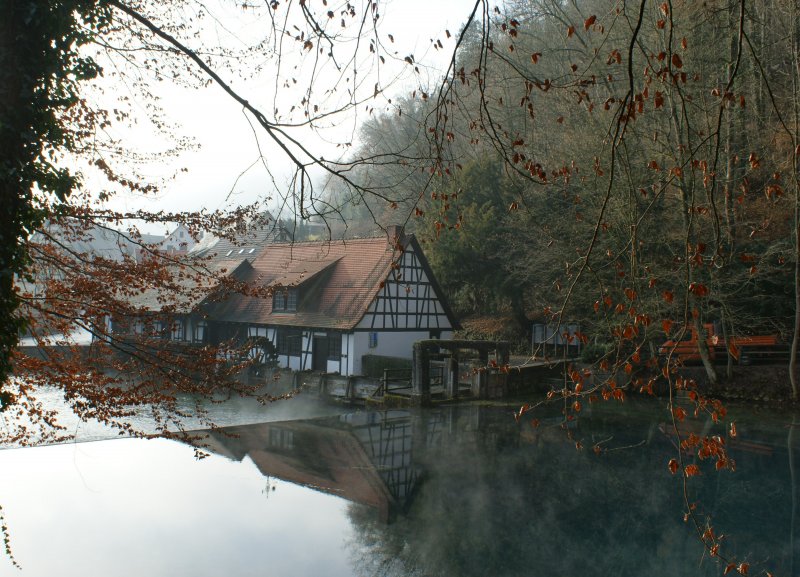 Die Hammerschmiede und der dampfende Blautopf.
(Dezember 2008)