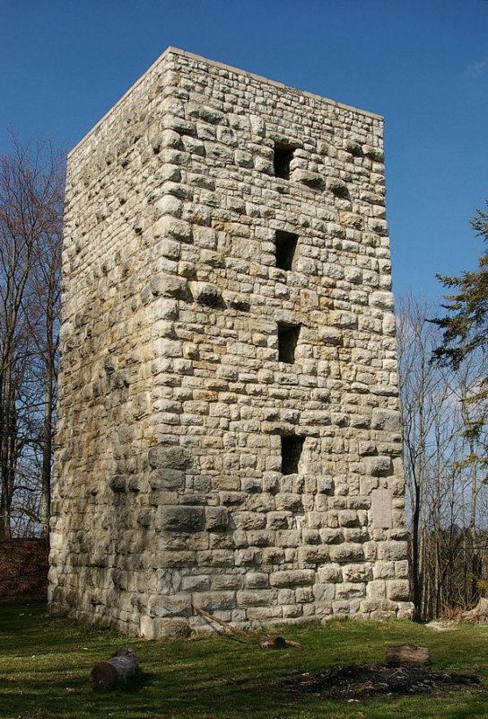 Die Schalksburg wurde vermutlich schon um 1500 v. Chr. besiedelt. Um 1100 n. Chr. wurde die erste nachweisbare Burg gebaut. Heute steht nur noch der zwischen 1957 und 1959 als Aussichtsturm wieder aufgebaute ehemalige Bergfried. Das Foto stammt vom 6. April 2007