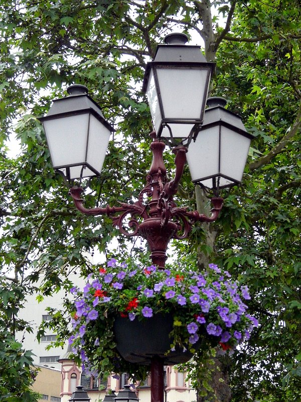 Diese Laterne mit Blumenschmuck steht am Bahnhof in Ettelbrck. 07.06.08