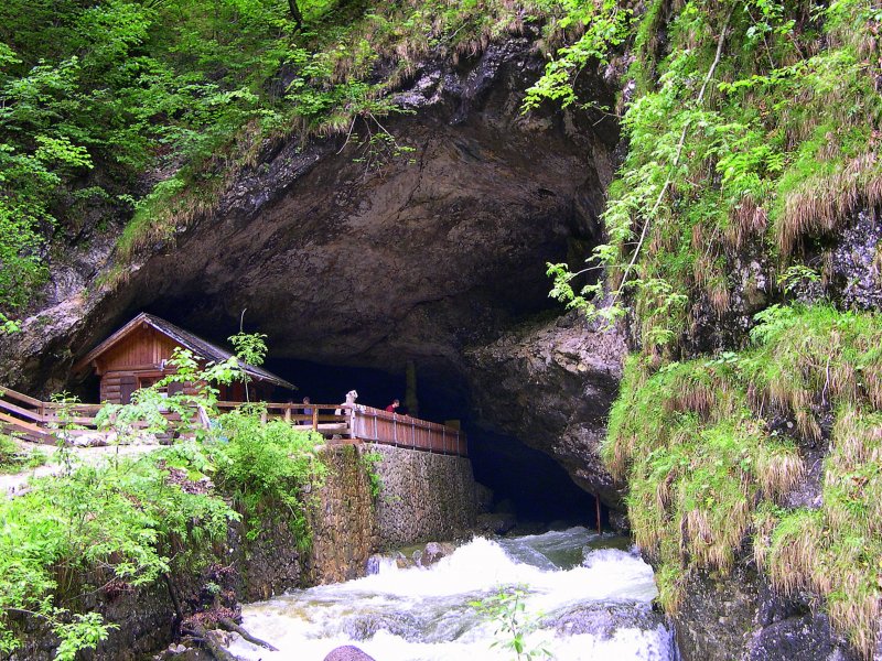 Eingang zur Koppenbrüllerhöhle in Obertraun. Die ÖBB fährt hier übrigens fast bis vor die  Haustür . 19.05.2009
