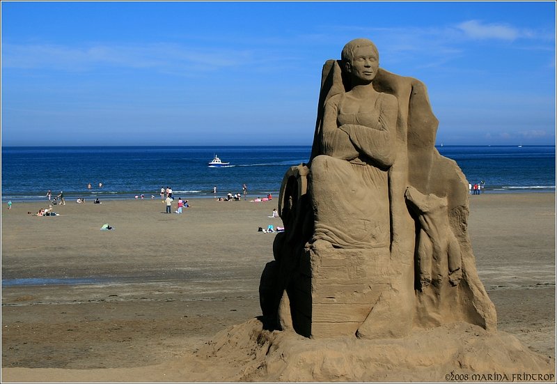 Grace O’Malley Sand-Bildnis am Strand von Portmarnock, Irland Co. Dublin. 