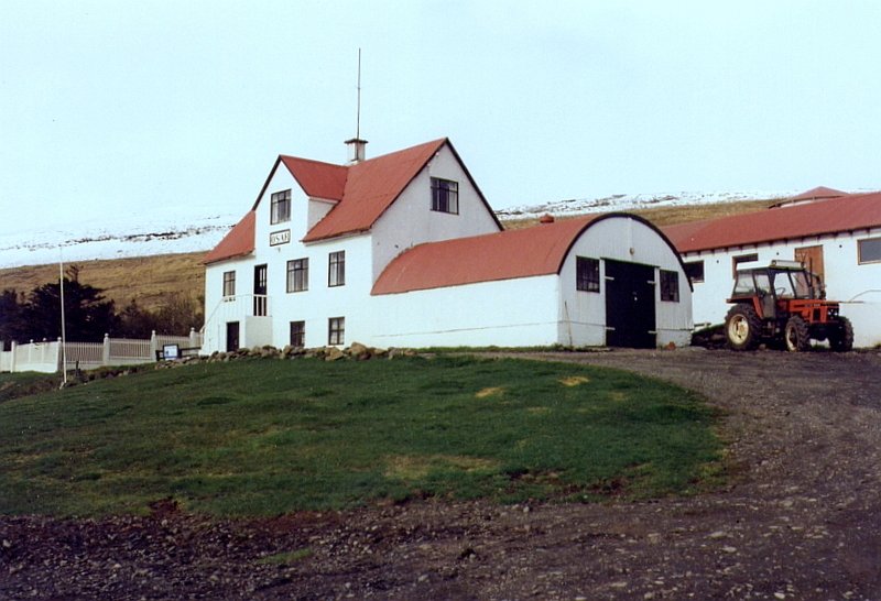 Jugendherberge Osar an der Nordkste von Island im Juni 1997, in Island sind einige Jugendherbergen auf Bauernhfen, ich kenne zwei. Hier ist das alte Wohnhaus Jugendherberge, das neue, ein moderner Bungalow, steht etwas abseits. Genau wie in Skandinavien knnen dort alle Altersgruppen bernachten, Hotels sind teuer.