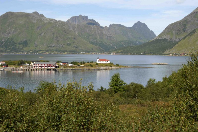 Kirche auf Augstvagoy, Lofoten im Juli 2007