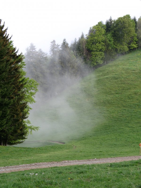 Leise schleicht der Nebel die Les Pliades empor.