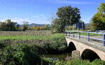 Blick von Osten zum Kaiserstuhl, im Vordergrund die kleine Br�cke �ber den Neugraben bei B�tzingen, Okt.2026