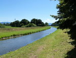 Blick von der Brcke ber die Dreisam bei Neuershausen fluaufwrts, am Horizont der Schwarzwald, Aug.2016