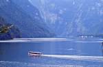 Königssee vom Malerwinkel aus gesehen. Der Malerwinkel ist ein Aussichtspunkt am nördlichen Ufer des Königssees im Berchtesgadener Land. Aufnahme: Juli 2008.