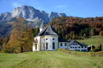 18. Oktober 2017:
Wallfahrtskirche Mariä Heimsuchung auf dem Hochplateau von Ettenberg vor dem Berchtesgadener Hochthron.