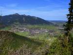 Blick vom 1267m hohen Falkenstein auf den Ort Pfronten im Ostallgäu, April 2014
