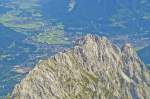 Blick von Zugspitze auf Garmisch-Partenkirchen.