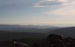 Herbstliche Abendstimmung auf der Achtermannshhe; Blick am Abend des 18.10.2012 von der Felskanzel der Achtermannshhe Richtung Sden ber Bergreihen des Sdharzes bis zu den Bleicheroder Bergen, dem