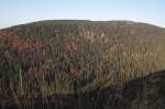 Der Rehberg und das tief eingeschnittene Odertal im Nationalpark Harz an einem sonnigen Oktobermorgen; Blick am Morgen des 22.10.2012 von den Hahnenkleeklippen Richtung Westen...