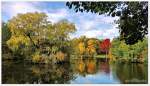 Herbstlicher Teich im Südpark, Schneverdingen Lüneburger Heide, Oktober 2015.