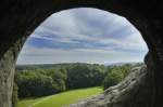 Blick von den Externsteinen in östlicher Richtung. Aufnahme: Juli 2007.