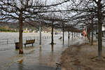 Uferpromenade  Land-unter  am 16.12.2023 in Remagen.