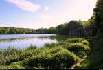 Blick auf den Auensee in Leipzig Richtung Südwesten, nahe der Parkeisenbahn Auensee.