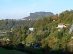 Blick von den linkselbischen Hhen bei Knigstein zum Lilienstein auf der rechten Seite der Elbe; Elbsandsteingebirge (Schsische Schweiz), 18.10.2010

