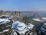 Blick von der Bastei ber die Wehltrme in Richtung Festung Knigstein. 26.01.2013