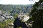 Aussichtspunkt am Verlorenen Turm im Nationalpark Sächsische Schweiz. Aufnahme: Juni 2014.