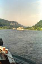 Auf der ELBE, Blick in Richtung Bastei (Schsische Schweiz), um 1990