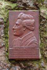 Ein Denkmal für den Schriftsteller Heinrich Heine (1797-1856) auf dem Heinrich-Heine-Weg von Ilsenburg nach den Brocken.
