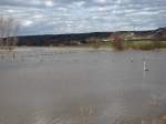 Blick von Laucha Richtung Dorndorf ber das Hochwasser auf den Unstrutwiesen - 28.02.2010