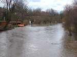 Blick von der Unstrutbrcke in Laucha flussaufwrts ber das Hochwasser - 28.02.2010