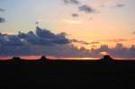 Hallig Nordstrandischmoor - 16.06.2008 - Abendstimmung mit Norderwarft, Warft Halberweg und Amalienwarft.