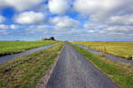 Weg nach Kirchwarft auf der Hallig Hooge in Nordfriesland. Aufnahme: 4. Oktober 2021.