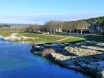 Frankreich, Languedoc, Gard. Blick auf das rechte Ufer des Gard. Vom Pont du Gard aus fotografiert. 31.01.2014
