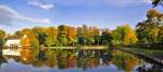 Spiegelung der Herbstbume im Teich der Burg Flamersheim - 19.10.2012