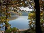 Ein Wanderweg fhrt durch den herbstlichen Wald rundum die Steinbachtalsperre.