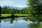 Iller bei Fischen/Allgu und Nebelhorn-Gebirgskette im Hintergrund - 16.07.2011