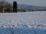 Blick auf Hochdorf in der Rheinebene, im Hintergrund der Schwarzwald, Feb.2008