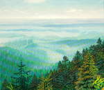  Nebelweite ; Öl auf Baumwolle, 2005, 70 x 80 cm; Harzlandschaft in der Nähe von Braunlage mit Nebel in den Tälern...