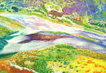  Ilsefälle III , Gemälde: Öl, Ölpastell auf Holz, 2010, 70 x 100 cm; an den treppenartigen Wasserfällen der Ilse vom Heinrich-Heine-Weg zwischen Ilsenburg und Brocken aus