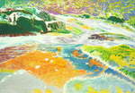  Ilsefälle II , Gemälde: Öl, Ölpastell auf Holz, 2010, 70 x 100 cm; an den treppenartigen Wasserfällen der Ilse vom Heinrich-Heine-Weg zwischen Ilsenburg und Brocken aus