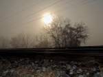 Sonnenaufgang im Nebel entlang der Ostbahn; 121114