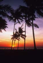 Sonnenuntergang am Calangute Beach in Goa. Aufnahme: November 1988 (Bild vom Dia).