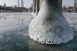 Wir nannten das Eisgebilde 'Elefantenfuß'. Anlegepfahl im Yachthafen der Insel Reichenau am 28.01.2017.