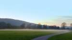 Deutschland, Rheinland-Pfalz, Landkreis Bernkastel-Wittlich, aufsteigender Bodennebel über einer Wiese am Moselradweg bei Kues an der Mosel