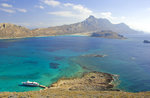 Die Balos Bucht an der Nordwestspitze Kreta von der Insel Imeri Gramvousa aus gesehen. Aufnahme: 20. Oktober 2016.