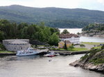 Die norwegische Festung Oscarsborg sicherte die Zufahrt zur norwegischen Hauptstadt Oslo durch den Oslofjord vom offenen Meer her, gesehen von der Fähre nach Kiel am 06. Juli 2016